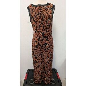 Vintage Y2K 90s Mom Black/Red Paisley Beaded Maxi Dress sz L Whimsigoth Indie